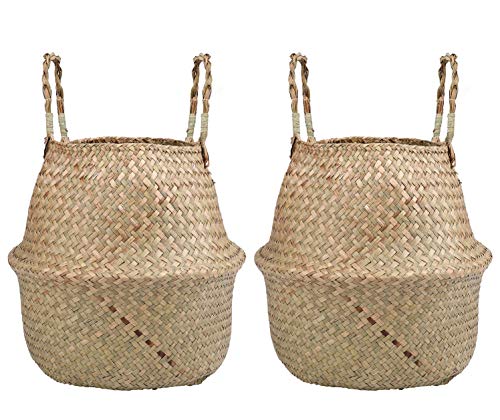 Lawei 2 Piezas Seagrass Cesta de cesteria de Mimbre Plegable Colgante Maceta Cesta de Almacenamiento de Flor Cesta de Lavandería Plegable Trenzada Suciedad - S Lawei 2 Piezas Seagrass Cesta de cesteria de Mimbre Plegable Colgante Maceta Cesta de Almacenamiento de Flor Cesta de Lavandería Plegable Trenzada Suciedad - S