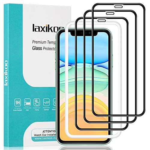 laxikoo Protector Pantalla para iPhone 11 /iPhone XR, [3 Piezas] Cristal Templado iPhone 11/iPhone XR [3D Cobertura Completa] [Marco Instalación Fácil] [9H Dureza] Vidrio Templado iPhone 11/XR - 6.1''