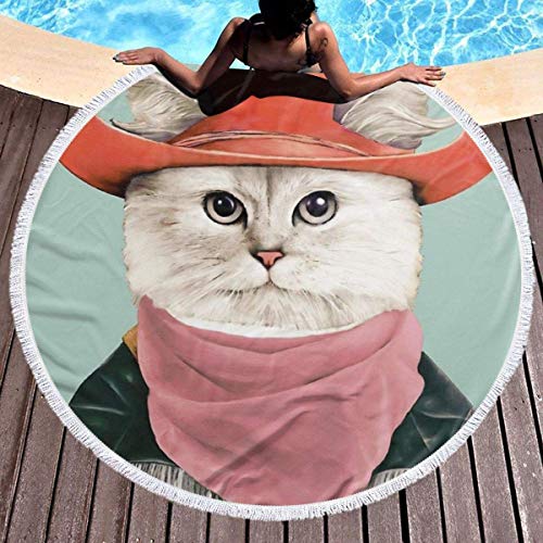Lfff Rodeo Cat Coll Red Hat Toallas de Playa Ultra Suaves y absorbentes de Agua para Adultos y niños 59 Pulgadas