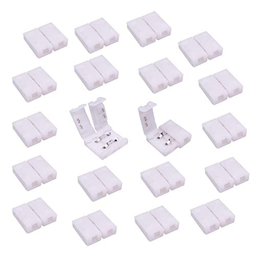 LitaElek 2 Pin Conector de Tira LED Conector rápido de luz de Cinta LED Conector de LED Strip para Tira LED SMD 3528/2835 Monocromo de 8mm Ancho Impermeable y no Impermeable, sin Soldadura (20pcs)