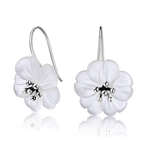 Lotus Fun - Pendientes colgantes de plata de ley 925, colgantes de cristal, con diseño de “flor en la lluvia”, para mujeres y niñas, joyería única hecha a mano