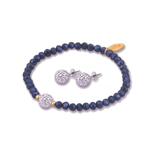 Lotus Silver - Conjunto de pulsera y pendientes color azul oscuro - LP1237-2/3