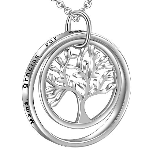 LOVORDS Collar Mujer Grabado Plata de Ley 925 Colgante Árbol de la Vida Familiar Círculo Regalo Madre Mamá LOVORDS Collar Mujer Grabado Plata de Ley 925 Colgante Árbol de la Vida Familiar Círculo Regalo Madre Mamá