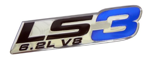LS3 6.2L V8 Blue Engine Emblem Badge Highly Polished Aluminum Chrome Silver for GM General Motors Performance Chevy Chevrolet Corvette C6 ZR1 Camaro SS RS Pontiac G8 GXP Holden Vauxhall VXR8