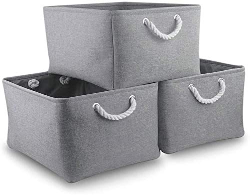 MANGATA Cajas de Almacenamiento Plegables, cestas Grandes de Tela, Paquete de 3 (Gris, Grande)