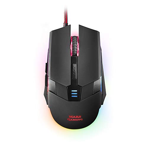 Mars Gaming MM116, Ratón Gaming para PC (3200 DPI, RGB flow, 6 Botones, Ambidiestro), USB, Negro