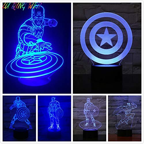 Marvel Comics Superhero Captain America The Avengers 3D LED Night Light USB Lámpara de mesa Niños regalo de cumpleaños Mesita de noche decoración del hogar