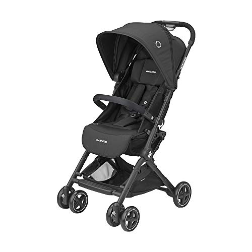 Maxi-Cosi Lara Silla de paseo ligera y reclinable, cochecito plegable con una sola mano y compacto, hamaca acolchada y transpirable, 2 cestillas de compra, essential black