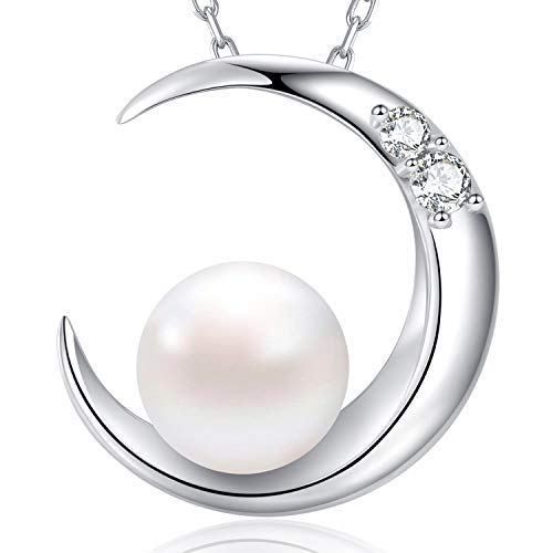 MEGA CREATIVE JEWELRY Collar Luna Perla para Mujer Plata 925 con Cristales Swarovski