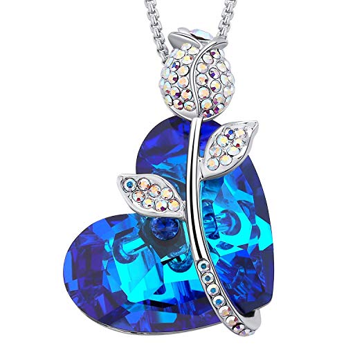 MEGA CREATIVE JEWELRY Collar para Mujer con Cristales Swarovski Corazón Azul Flor Rose