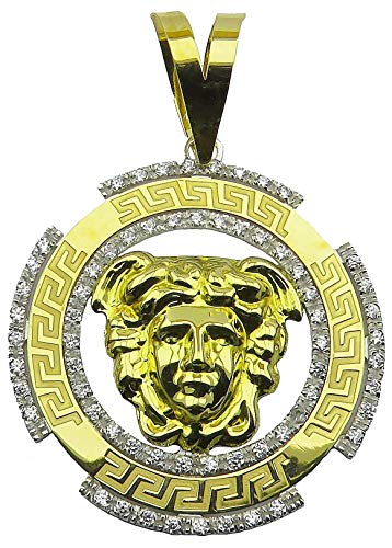 MegaJoyas Colgante Circular Oro de Ley 18 Klts con Greca, Medusa y Circonitas.