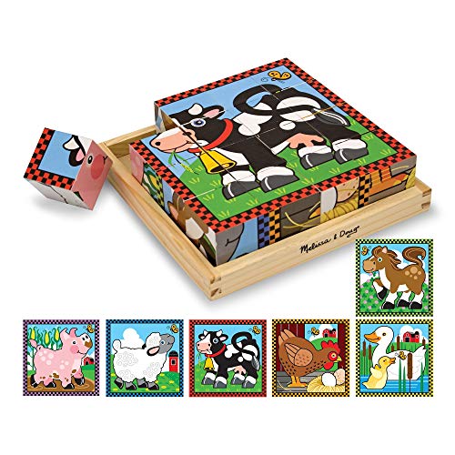 Melissa & Doug- Farm Cube Puzzle Rompecabezas de Cubo de 16 Piezas de Madera, Multicolor (775) , color/modelo surtido