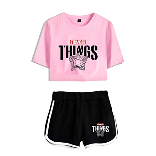 Memoryee Stranger Things imprimiendo Camisetas y Shorts Tops de Ropa Traje de Dos Piezas para niñas y Mujeres Ropa Deportiva de Verano Suit 15 XS