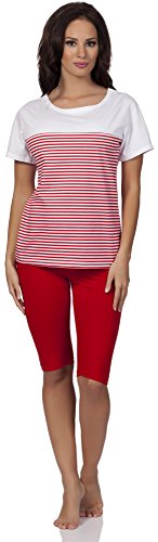 Merry Style Pijamas Conjunto Camisetas y Pantalones Piratas Leggins Ropa de Cama Mujer ST2LL1 (Rojo, S)