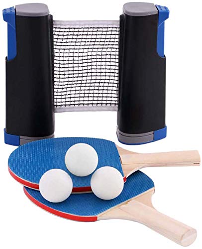 Mesa de ping pong rápida Conjunto, con 2 raquetas de tenis de mesa azules, 3 bolas blancas, 1 Negro retráctil de la cubierta del acoplamiento (adecuado para niños y adultos) en interiores y exteriores
