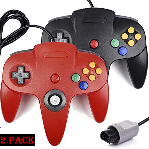 Miadore 2x controlador N64, controlador clásico de juegos con cable para consola N64 (negro + rojo)