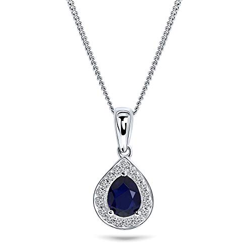 Miore - Collar para mujer con colgante de gota de diamante de 0,06 ct y zafiro azul de 0,43 ct, oro blanco de 9 quilates / oro 375, longitud de 45 cm, joya con diamantes brillantes