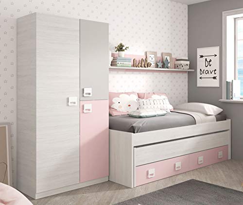 Miroytengo Pack Dormitorio Infantil Juvenil Cama Nido con Estante y Armario Color Rosa y Blanco sin somieres Miroytengo Pack Dormitorio Infantil Juvenil Cama Nido con Estante y Armario Color Rosa y Blanco sin somieres