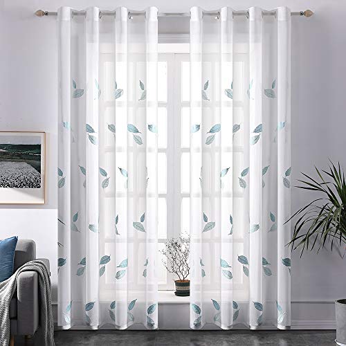 MIULEE Cortina Bordado Translucida de Dormitorio Moderno Ventana Visillos Rayas Salon Paneles con Ojales Plateados para Sala Cuarto Comedor Salon Cocina Habitación 140x175cm Hoja De Arce Azul MIULEE Cortina Bordado Translucida de Dormitorio Moderno Ventana Visillos Rayas Salon Paneles con Ojales Plateados para Sala Cuarto Comedor Salon Cocina Habitación 140x175cm Hoja De Arce Azul