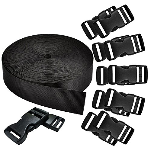 MOAMUN Cincha Pesado De 1 Pulgada Ancho 10 Yardas Nylon Negro Y Lado Plano Versión Hebillas Nylon Correas Cinta para Mochila De Bricolaje para Embalaje (Banda + Hebilla)