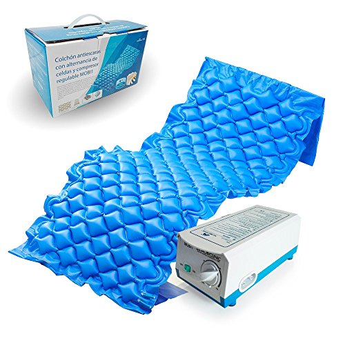 Mobiclinic, Mobi 1, Colchón antiescaras de aire alternante, con motor compresor, PVC médico ignífugo, para escaras de Grado I, 200 x 90 x 7, 130 celdas, color Azul Mobiclinic, Mobi 1, Colchón antiescaras de aire alternante, con motor compresor, PVC médico ignífugo, para escaras de Grado I, 200 x 90 x 7, 130 celdas, color Azul