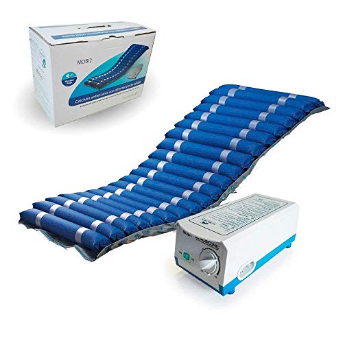 Mobiclinic, Mobi 2, Colchón antiescaras con motor compresor, para escaras grado I y II, de aire alternante, Nylon y PVC médico ignífugo, 200 x 86 x 9.5, 20 celdas, color Azul Mobiclinic, Mobi 2, Colchón antiescaras con motor compresor, para escaras grado I y II, de aire alternante, Nylon y PVC médico ignífugo, 200 x 86 x 9.5, 20 celdas, color Azul