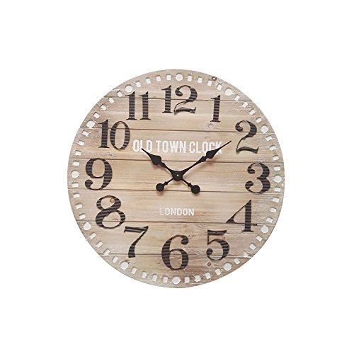 Mobili Rebecca® Reloj Mural Analogico Grande Madera MDF Metal Estilo Industrial Londres Diametro 60 cm (Cod. RE6007)
