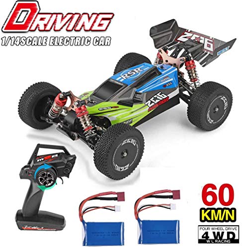 MODELTRONIC Coche RC Profesional Buggy Wltoys XKS 144001 tracción 4X4 Escala 1:14 Alta Velocidad de 60km/h con Motor 550 con BATERÍA Extra (Verde)