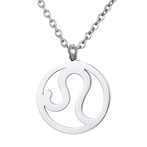 Morella Collar Acero Inoxidable Plata con Colgante Signo del Zodiaco Leo en Bolsa de Terciopelo