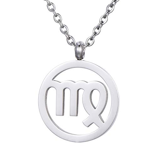 Morella Collar Acero Inoxidable Plata con Colgante Signo del Zodiaco Virgo en Bolsa de Terciopelo