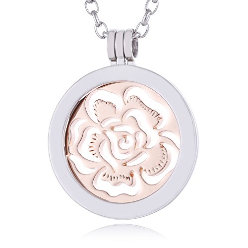 Morella Mujeres Collar 70 cm Acero Inoxidable con Amuleto y Colgante Coin 33 mm mar de pétales Oro Rosa en Bolsa de la joyería