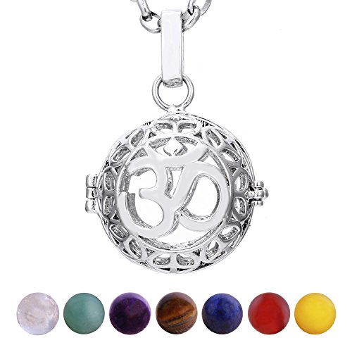 Morella Mujeres Collar 70 cm Acero Inoxidable con Colgante Om Mantra y 7 Piedras Preciosas Gema Bolas de Chakra en Bolsa Der joyería Morella Mujeres Collar 70 cm Acero Inoxidable con Colgante Om Mantra y 7 Piedras Preciosas Gema Bolas de Chakra en Bolsa Der joyería
