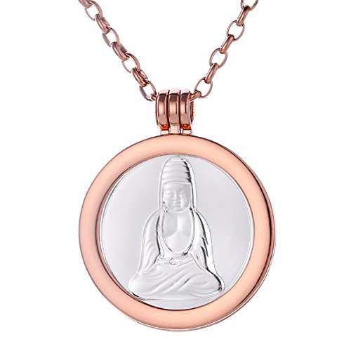 Morella Mujeres Collar 70 cm Acero Inoxidable de Oro Rosa y Colgante Amuleto Coin 33 mm Buda de Color Plata 33 mm para Damas en Bolsa para Joyas