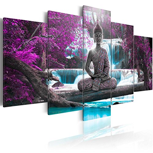 murando - Cuadro en Lienzo Buda 200x100 cm Impresión de 5 Piezas Material Tejido no Tejido Impresión Artística Imagen Gráfica Decoracion de Pared Oriente Zen Cascada c-A-0021-b-o