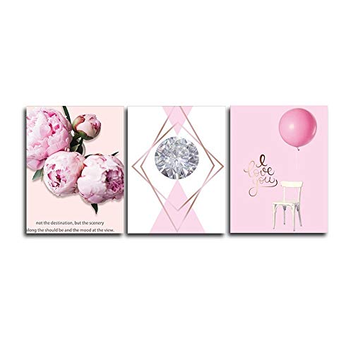 N / A 3 Pieces of Peony Flower Canvas Poster Balloon Wall Decoration Picture Room Decoration Frameless 20cmx25cm