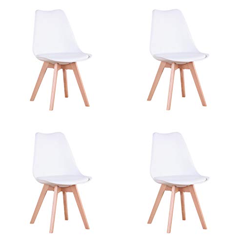 N / A Conjunto de 4 Sillas de Comedor Sillas Cocina Nórdico con Asiento Tapizado y Las piernas de Madera de Haya Maciza (Blanco) N / A Conjunto de 4 Sillas de Comedor Sillas Cocina Nórdico con Asiento Tapizado y Las piernas de Madera de Haya Maciza (Blanco)