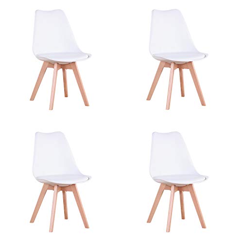 N / A Conjunto de 4 Sillas de Comedor Sillas Cocina Nórdico con Asiento Tapizado y Las piernas de Madera de Haya Maciza (Blanco)