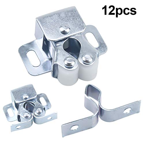 Natuce 12PCS Cierres para Puerta, Cierres de Doble Rodillo para Puerta de Mueble, Pestillo de Glope Cierres para Puerta de Armario Cocina Casa y Muebles Baño Cerradura de Captura de Puertas (Plata)