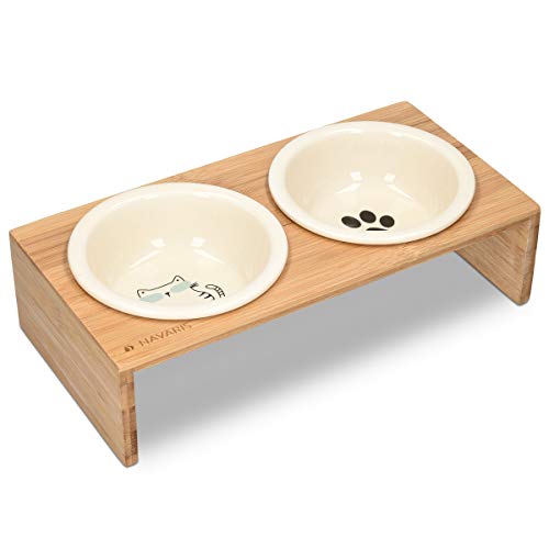 Navaris 2X Cuenco Elevado para Mascotas - Comedero y Bebedero Doble de cerámica para Perros Gatos Cachorros - con Soporte de bambú Antideslizante Navaris 2X Cuenco Elevado para Mascotas - Comedero y Bebedero Doble de cerámica para Perros Gatos Cachorros - con Soporte de bambú Antideslizante