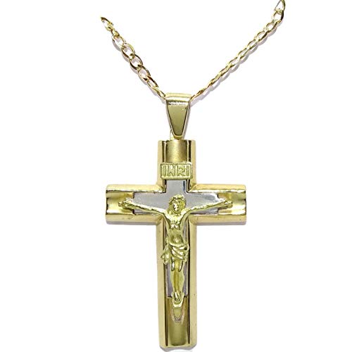 Never Say Never Cruz de Oro Amarillo Macizo de 18k para Hombre o Mujer Bicolor con Cadena barbada Maciza de 60cm. Peso Total 17.60gr de Oro de 18k. Never Say Never Cruz de Oro Amarillo Macizo de 18k para Hombre o Mujer Bicolor con Cadena barbada Maciza de 60cm. Peso Total 17.60gr de Oro de 18k.