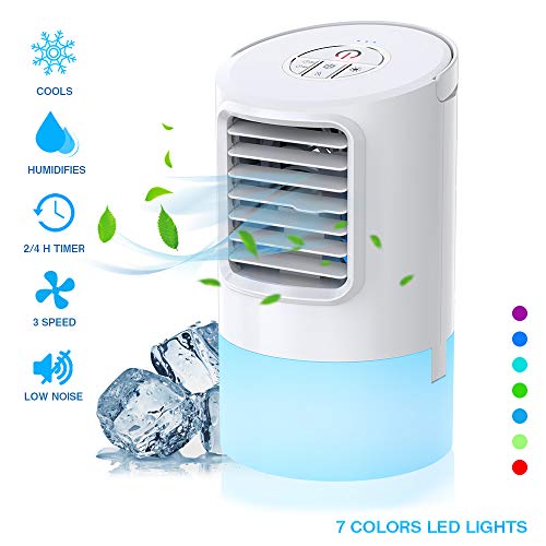 Nobebird Aire Acondicionado Portátil, Climatizador Evaporativo, 3 en 1 Mini Ventilador de Escritorio Humidificador Purificador de Aire Personal con 3 Velocidades y 7 Colores LED Luz Hogar/Oficina Nobebird Aire Acondicionado Portátil, Climatizador Evaporativo, 3 en 1 Mini Ventilador de Escritorio Humidificador Purificador de Aire Personal con 3 Velocidades y 7 Colores LED Luz Hogar/Oficina