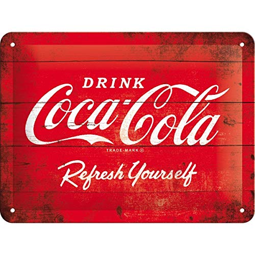 Nostalgic-Art Cartel de Chapa 15x20 -Coca-Cola - Logo Red Refresh Yourself