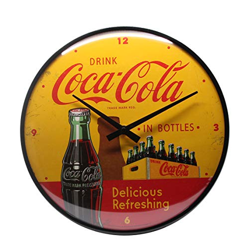 Nostalgic-Art Coca-Cola-In Bottles Yellow Reloj Decorativo de Pared, Metal, Amarillo, Rojo, 31.00x31.00x5.00 cm
