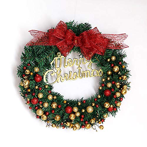 NQXXN Corona de Navidad de 20 Pulgadas, con una Placa de Arco de Oro y una Bola roja Decorada Corona de Navidad, Hogar/Compras/Pared/Festival Navidad Deco