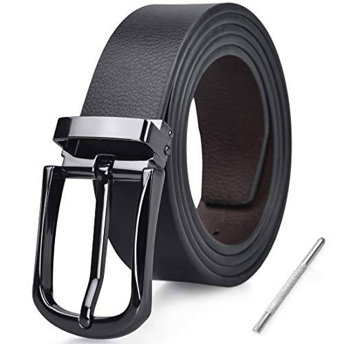 NUBILY Cinturon Hombre Cuero Negro Marrón Jeans Reversible Piel Cinturón para Hombres Clásico Negocios Casual Trabajo Traje Hebilla Cinturones 135CM