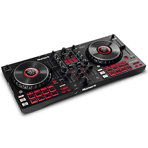 Numark Mixtrack Platinum FX - Controlador DJ para Serato DJ con control de 4 secciones, mezclador DJ, interfaz de audio incorporada, pantallas en las ruedas de selección y paletas de efectos