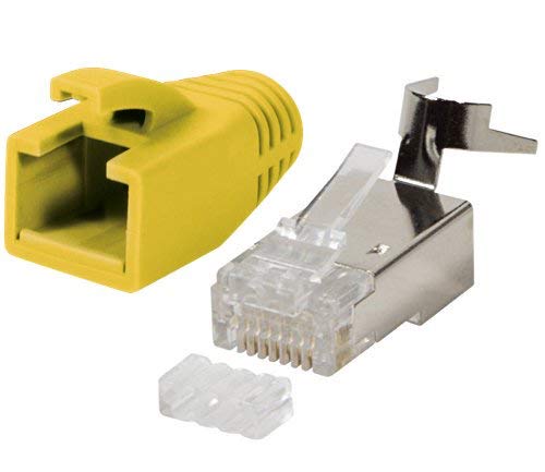 odedo® 10 Unidades Crimp Conector Amarillo Cat 7, Cat 7 a, Cat 6 A para cat5sh – hasta 8 mm 10 Gbit Gigabit Ethernet Starre o Flexible Conductores 1.2 mm de 1.45 mm RJ45 Conector Metal