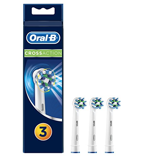 Oral-B Crossaction - Cabezal de Recambio, Set de 3 Recambios para Cepillo Eléctrico Recargable, Cabezal Redondeado con Diseño de Inspiración Profesional para Limpiar Diente por Diente, Blanco