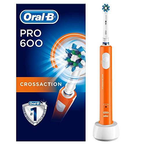 Oral-B PRO 600 CrossAction, Cepillo de dientes eléctrico recargable con tecnología Braun, edición naranja