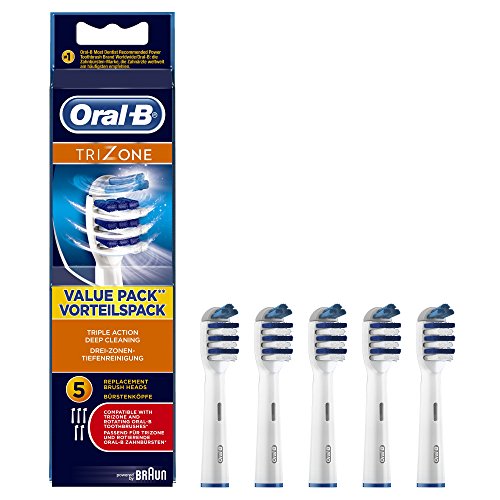 Oral-B TriZone Cabezal de Recambio, Set de 5 Recambios para Cepillo Eléctrico Recargable, sus Filamentos Realizan un Movimiento de Barrido entre los Dientes para una Limpieza Profunda